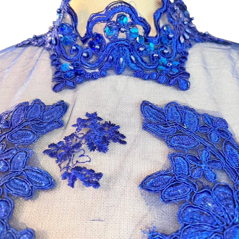 #A030   FT INC Royal Blue Lace Embroidered Sequin Sheer Top – Size XL – New - Picture 5 of 12